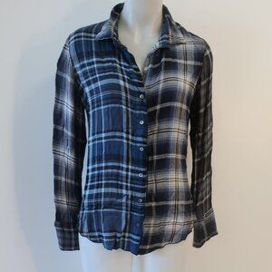 Womens Cino Blue, Black Plaid Button Down Shirt S